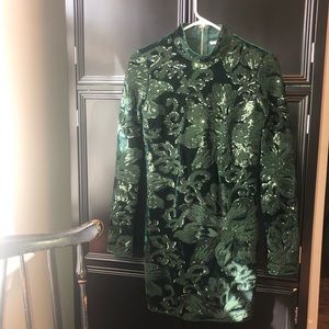 NWT Sequin and Velvet Long-Sleeve Dress